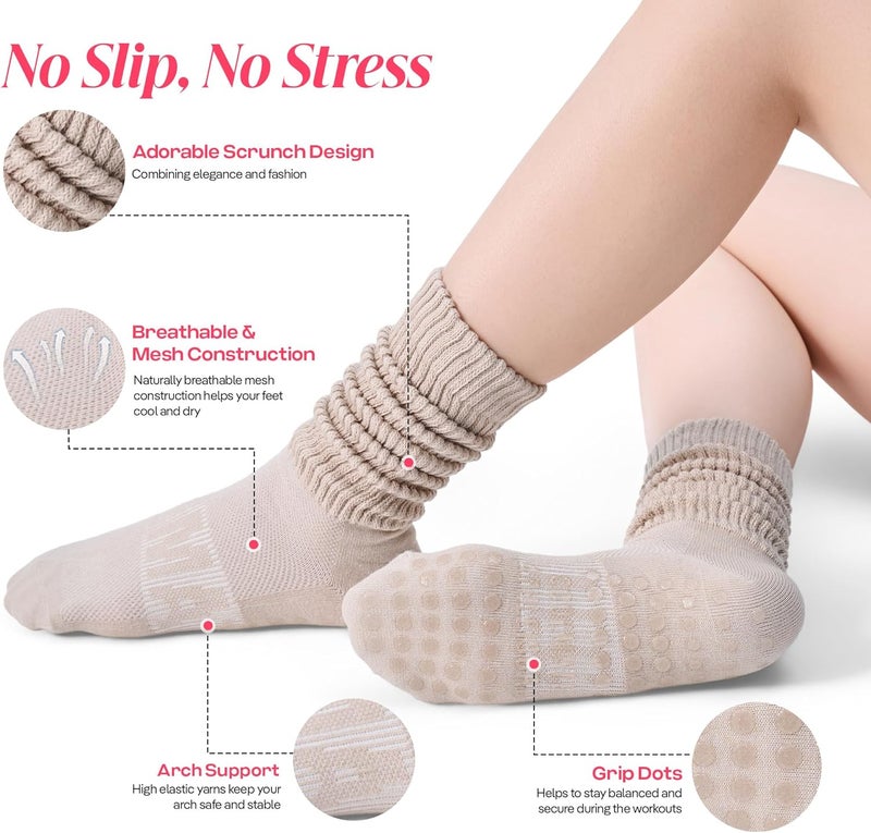 CoolMate Store Pilates Socks with Grips for Women, Yoga Socks, Crew Non Slip Women for Barre, Pilates Gifts - Image 3